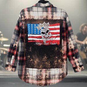 Upcycled FIVE FINGER DEATH PUNCH distressed graphic tshirt plaid flannel shirt